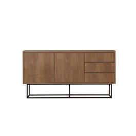 Hanah Home Consola Moderna-Industrial Nogal y Negro, Mueble con 3 Cajones y Estantes, Tablero Melamina 18mm, Patas Metálicas, Ancho 140cm Alto 72cm Fondo 36cm